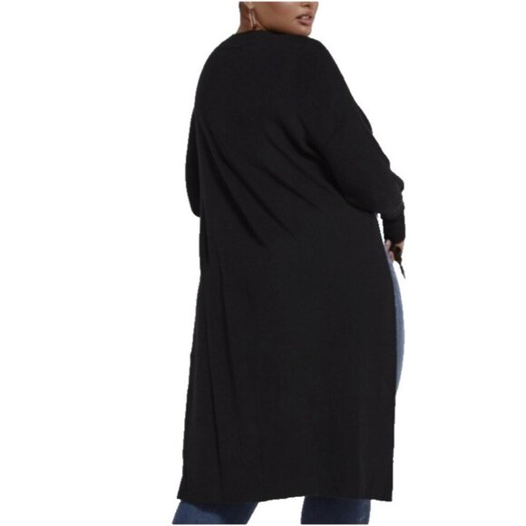 Fashion To Figure Black Long Back Shoulder Shrug Duster Sweater Plus Size 0 NWT - Picture 2 of 13